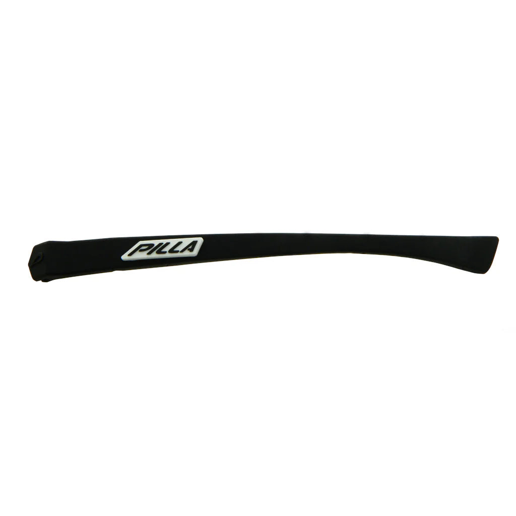 Schwarze DART Brille von Pilla mit weißem Rahmen, sportliches Design, reflektierende Gläser, ideal für Darts.