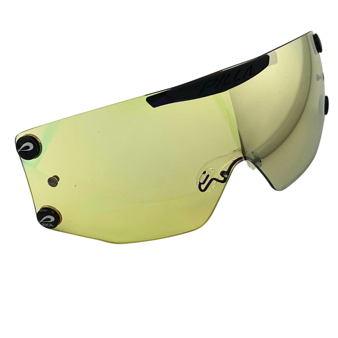 Wechselglas Outlaw X7 92CIL Kreuzdominanz Rechtsschütze in Limette von Pilla, mit klarer Sicht und sportlichem Design.